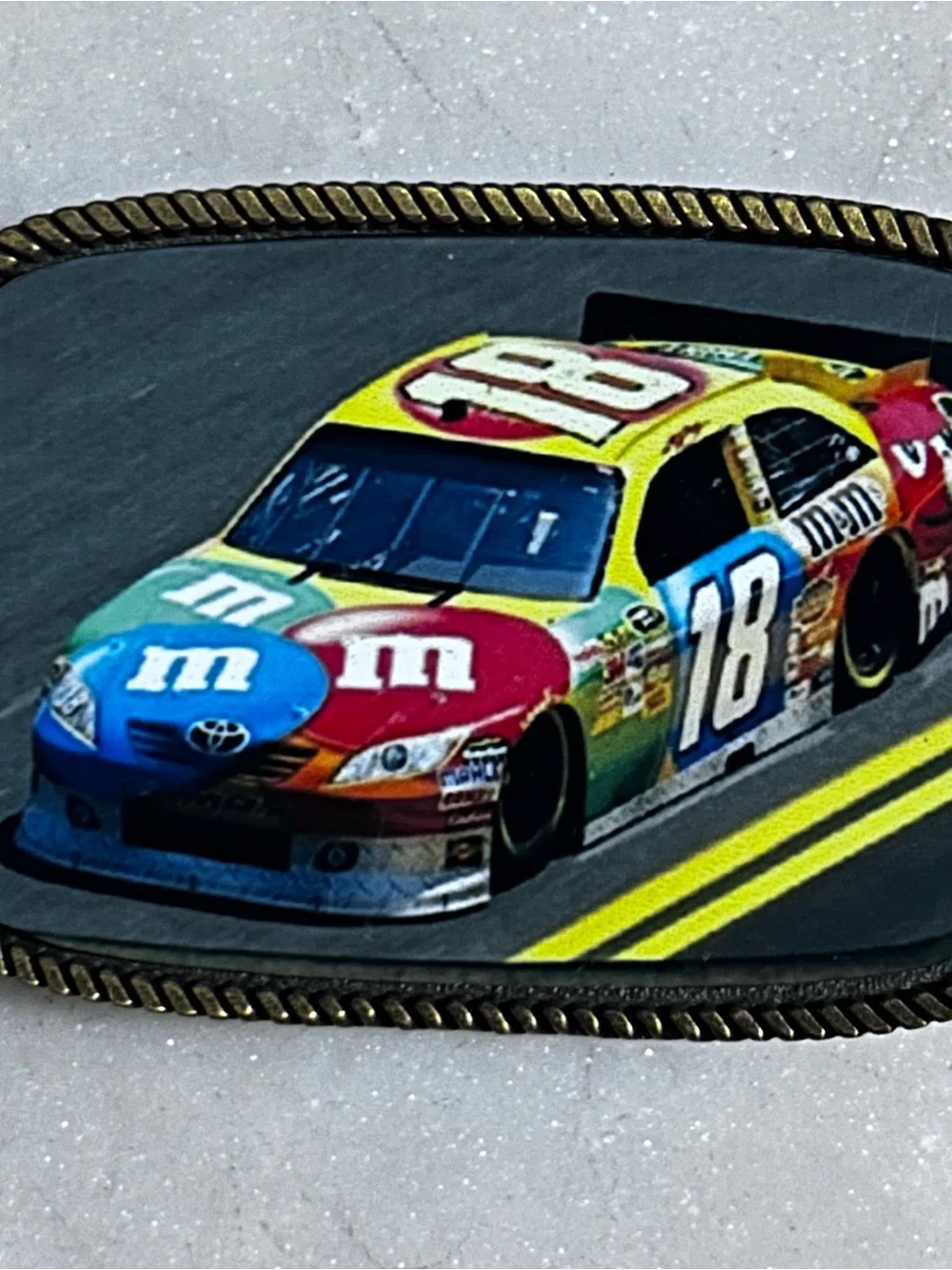 Kyle Busch's #18 M&M's NASCAR Multi-Colors ~ Gold Tone Metal Belt Buckle